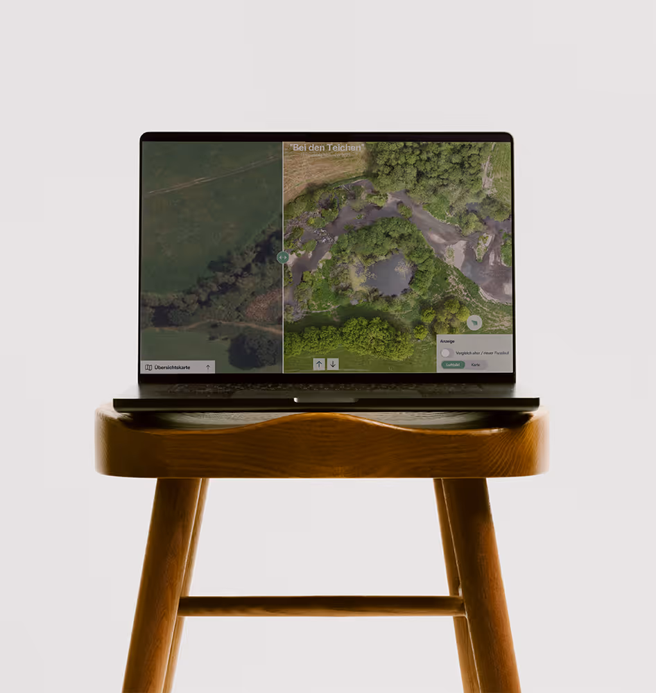 Before and after slider on the Diemel river renaturation website comparing aerial images of the river landscape